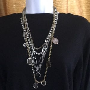 Cascade necklace mixed metal and crystal colors